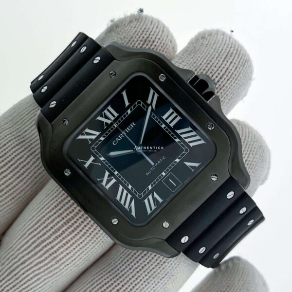 CARTIER SANTOS DE CARTIER LARGE ADLC STAINLESS STEEL RUBBER BLACK DIAL WSSA0039 - Image 6