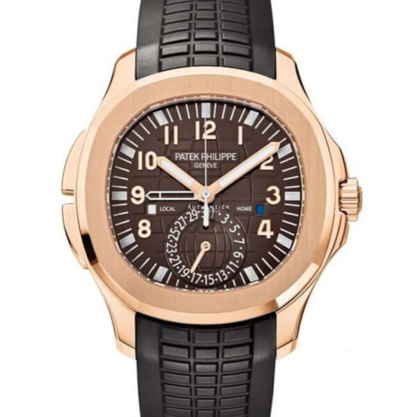 PATEK PHILIPPE AQUANAUT TRAVEL TIME ROSE GOLD BROWN DIAL 5164R-001