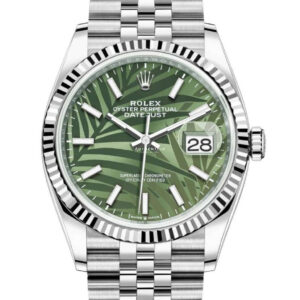 ROLEX DATEJUST 36 GREEN PALM DIAL STAINLESS JUBILEE