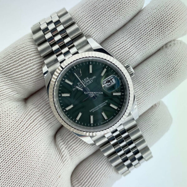 ROLEX DATEJUST 36 GREEN PALM DIAL STAINLESS JUBILEE - Image 4