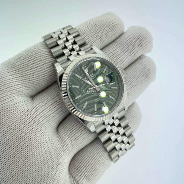 ROLEX DATEJUST 36 GREEN PALM DIAL STAINLESS JUBILEE - Image 5
