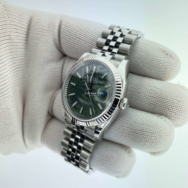ROLEX DATEJUST 36 GREEN PALM DIAL STAINLESS JUBILEE - Image 6