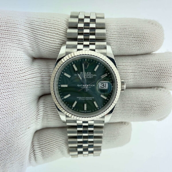 ROLEX DATEJUST 36 GREEN PALM DIAL STAINLESS JUBILEE - Image 3