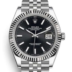 ROLEX DATEJUST 41 STAINLESS STEEL JUBILEE FLUTED BEZEL BLACK STICK DIAL 126334