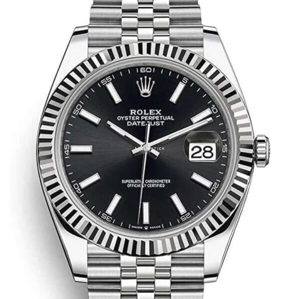 ROLEX DATEJUST 41 STAINLESS STEEL JUBILEE FLUTED BEZEL BLACK STICK DIAL 126334