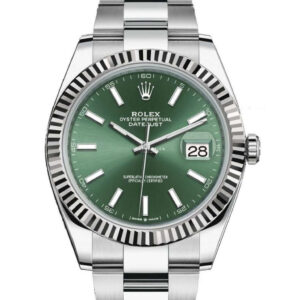 ROLEX DATEJUST 41 STAINLESS STEEL OYSTER SMOOTH BEZEL MINT GREEN STICK DIAL 126300