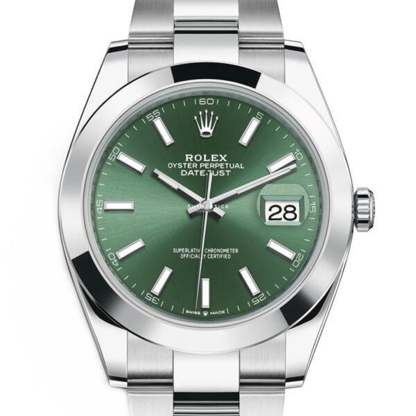 ROLEX DATEJUST 41 STAINLESS STEEL OYSTER SMOOTH BEZEL MINT GREEN STICK DIAL 126300 - Image 6
